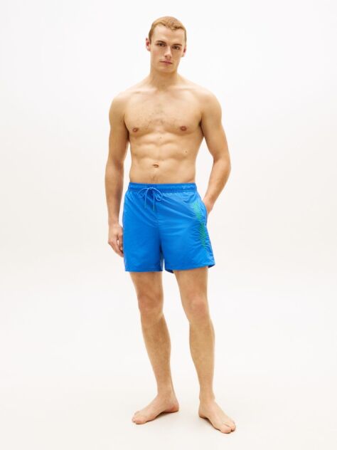 Blue Logo Embroidery Mid Length Swim Shorts  Men