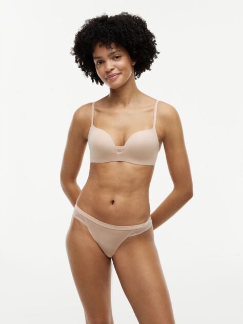 Beige Wireless Padded Push-Up Triangle Bra  Women