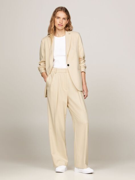 Beige Pigment Dyed Relaxed Straight Leg Trousers  Women