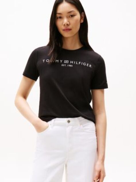 Μαύρο T-Shirt Με Κλασική Λαιμόκοψη Και Λογότυπο  Γυναίκες