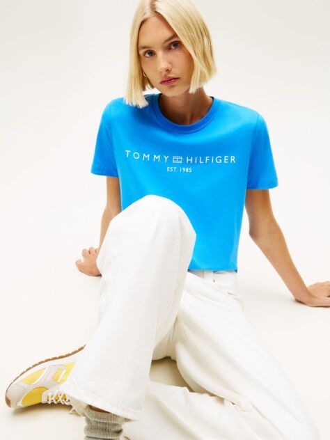 Μπλε T-Shirt Με Κλασική Λαιμόκοψη Και Λογότυπο  Γυναίκες
