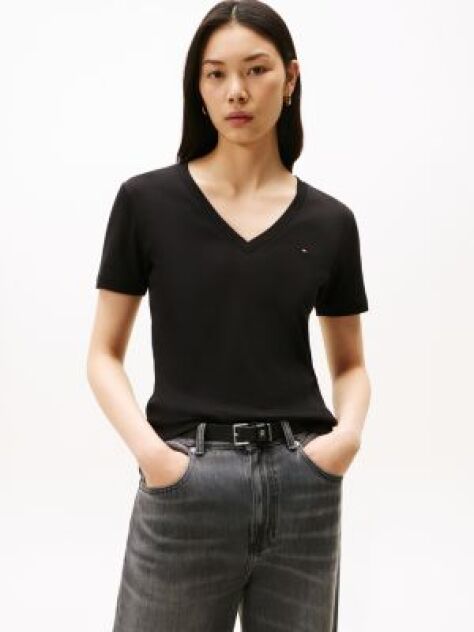 Μαύρο T-Shirt Με Λαιμόκοψη V Και Slim Γραμμή  Γυναίκες
