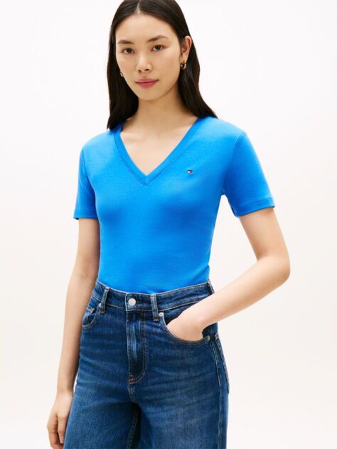 Μπλε T-Shirt Με Λαιμόκοψη V Και Slim Γραμμή  Γυναίκες