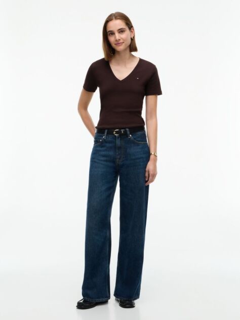 Brown V-Neck Slim Fit T-Shirt  Women