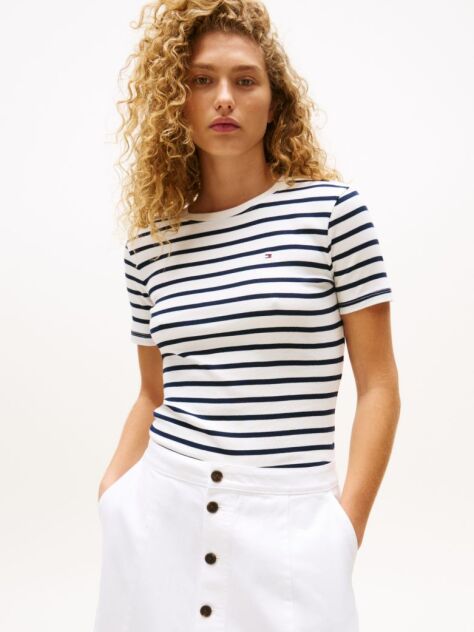 Multi Flag Embroidery Ribbed Slim T-Shirt  Women