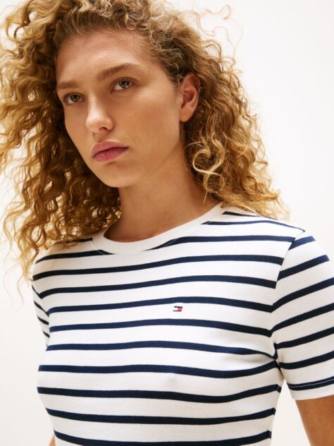 Multi Flag Embroidery Ribbed Slim T-Shirt  Women