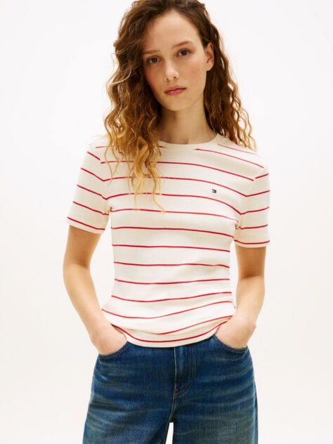 Multi Flag Embroidery Ribbed Slim T-Shirt  Women