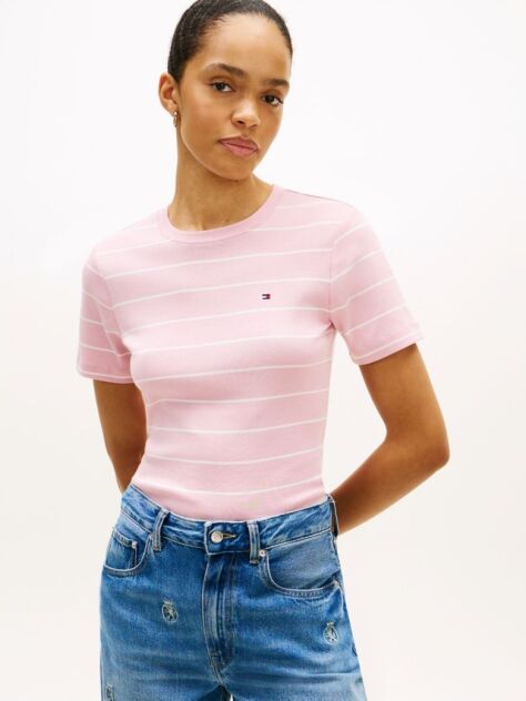 Multi Ριμπ T-Shirt Σε Slim Γραμμή Με Κεντητό Σημαιάκι  Γυναίκες