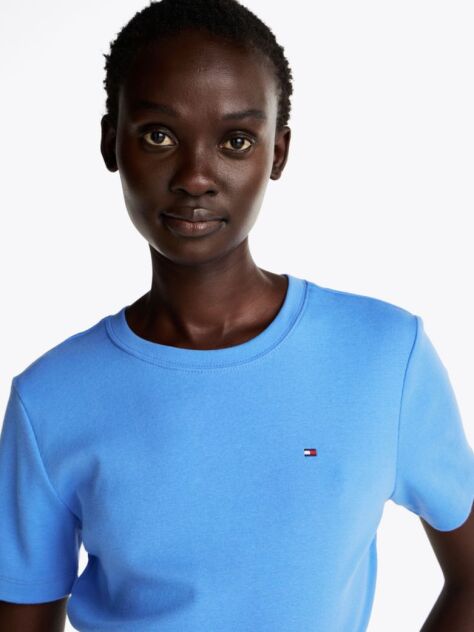 Blue Flag Embroidery Ribbed Slim T-Shirt  Women