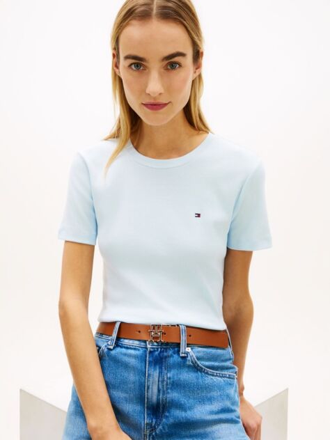Blue Flag Embroidery Ribbed Slim T-Shirt  Women