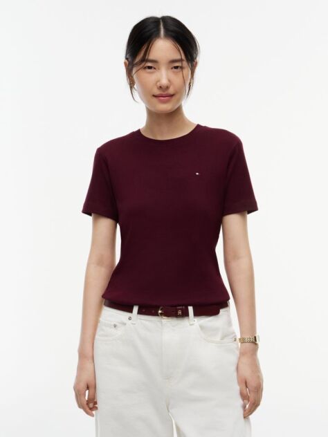 Κόκκινο Ριμπ T-Shirt Σε Slim Γραμμή Με Κεντητό Σημαιάκι  Γυναίκες