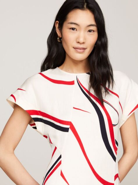 Multi Ribbon Print Fit And Flare Midi Dress  Women