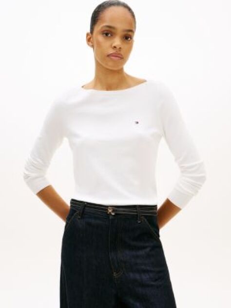 White Jersey Stitch Boat Neck Sweater  Women