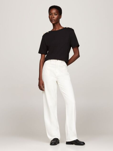 Black Stripe Boat Neck Relaxed T-Shirt  Women