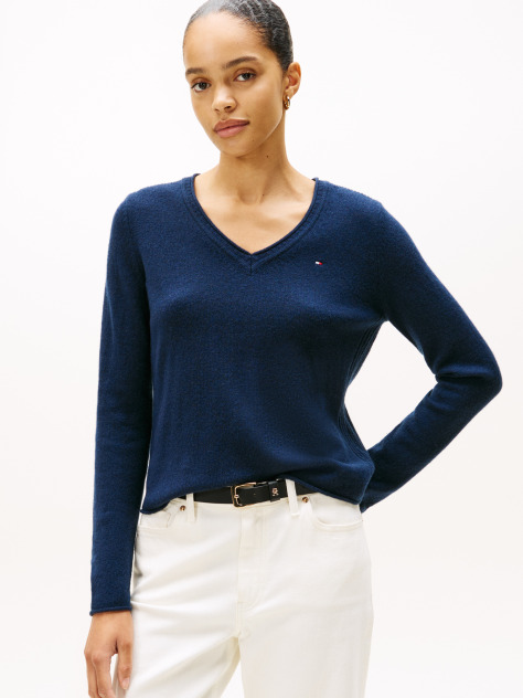Blue Pure Wool V-Neck Jumper  Women