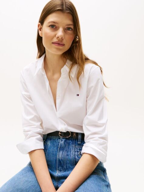 White Stretch Regular Long-Sleeve Shirt  Women