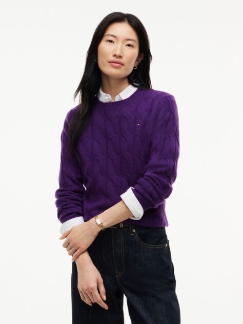 Purple Pure Wool Cable Knit Jumper  Women