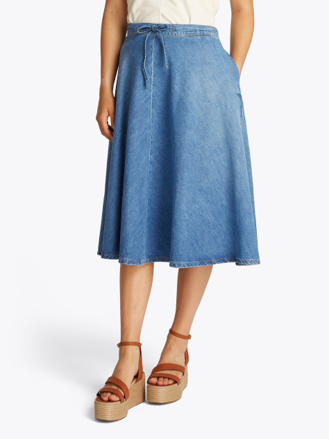 Blue Denim Midi Flared Skirt  Women