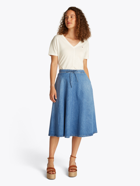 Blue Denim Midi Flared Skirt  Women