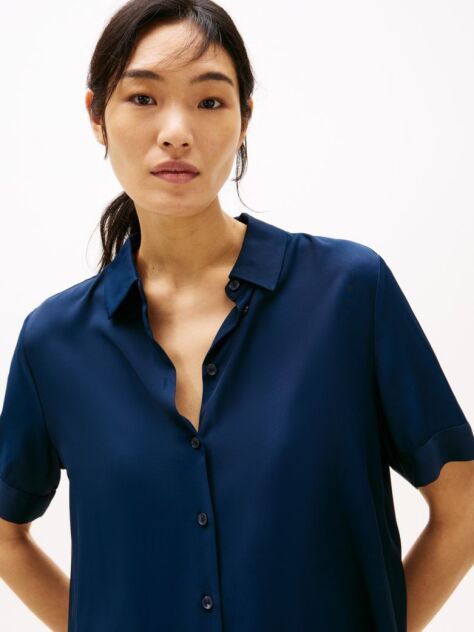 Blue Relaxed Fit Short Sleeve Shirt  Women