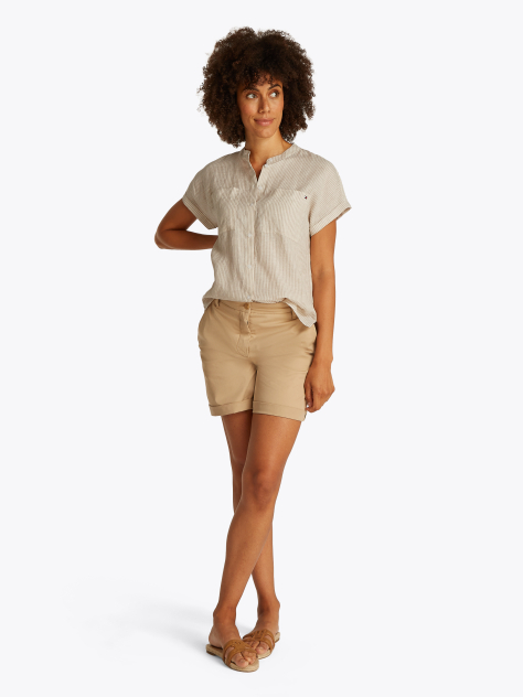 Multi Relaxed Fit Short Sleeve Linen Blouse  Women