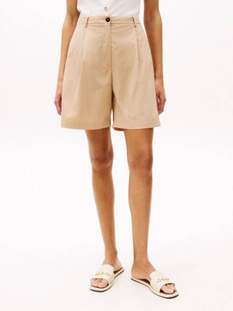Beige Pleated Bermuda Shorts  Women