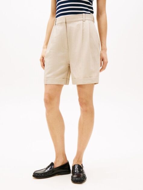 Beige Pleated Bermuda Shorts  Women