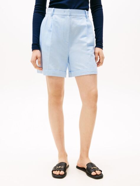 Blue Pleated Bermuda Shorts  Women