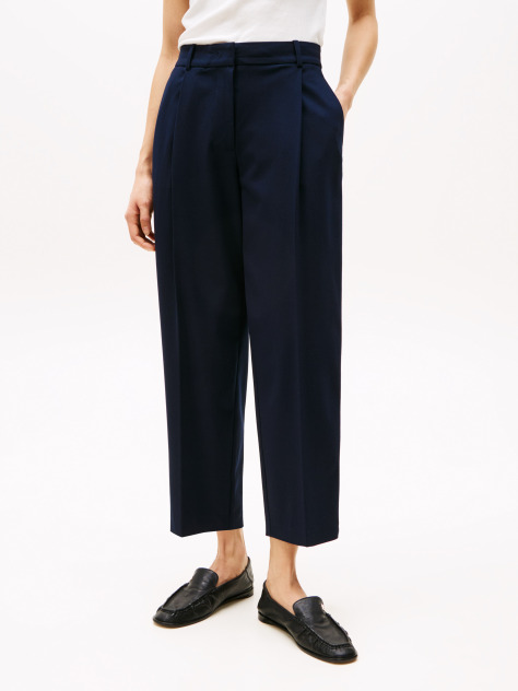 Blue Tapered Leg Low Rise Cropped Trousers  Women