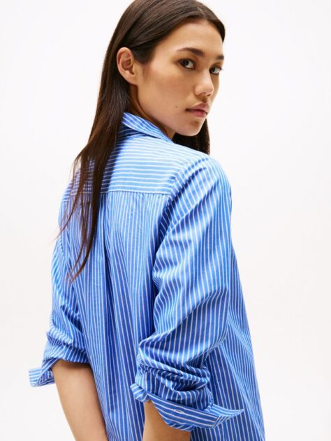 Blue Stripe Poplin Midi Shirt Dress  Women