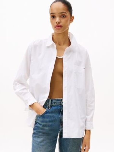 Άσπρο Oversized Πουκάμισο Από Ποπλίνα  Γυναίκες