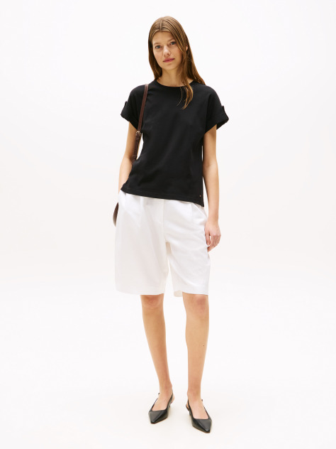 Black Gold Button Crew Neck T-Shirt  Women