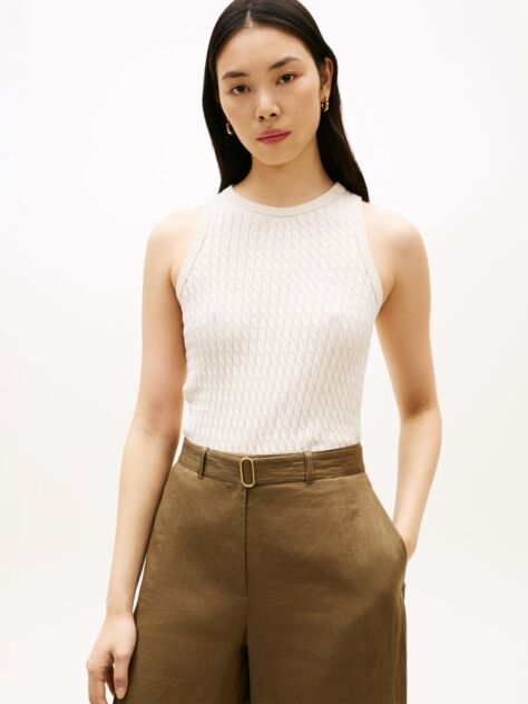 Beige Cable Knit Sleeveless Slim Jumper  Women