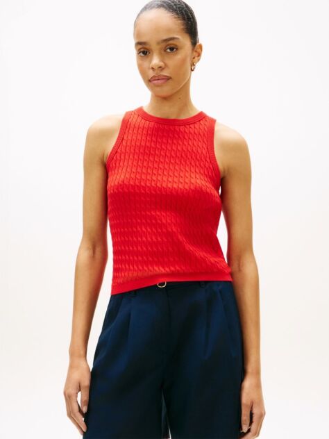 Red Cable Knit Sleeveless Slim Jumper  Women