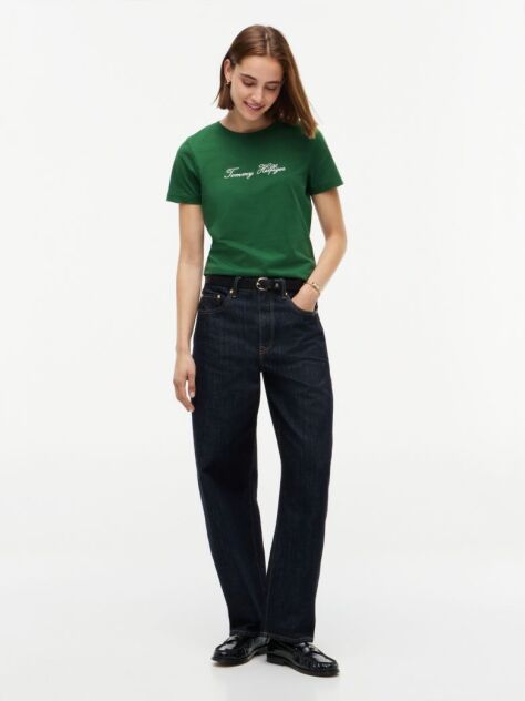 Πράσινο T-Shirt Με Στρογγυλή Λαιμόκοψη Και Κεντητό Λογότυπο  Γυναίκες