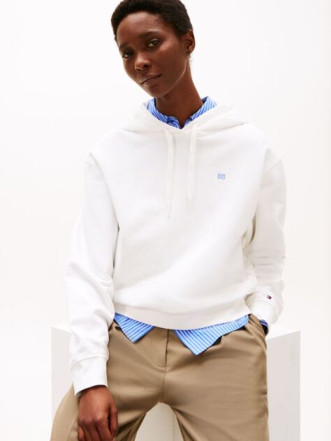 White Contrast Hilfiger Flag Embroidery Hoody  Women