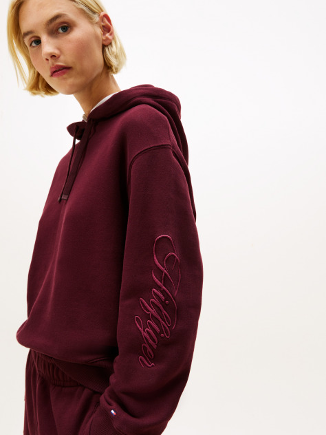 Red Logo Embroidery Drawstring Hoody  Women