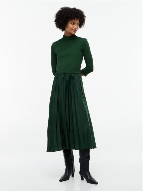 Green Pleated Midi Fit And Flare Dress  Women