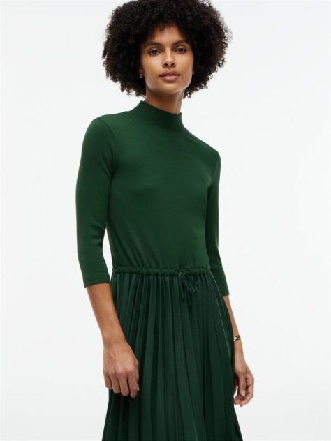 Green Pleated Midi Fit And Flare Dress  Women