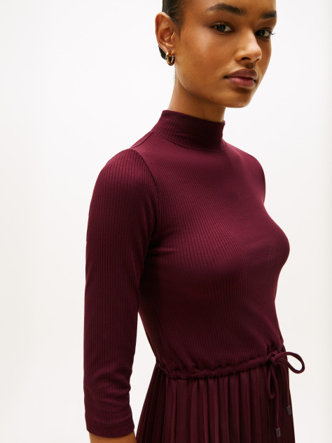 Red Pleated Midi Fit And Flare Dress  Women