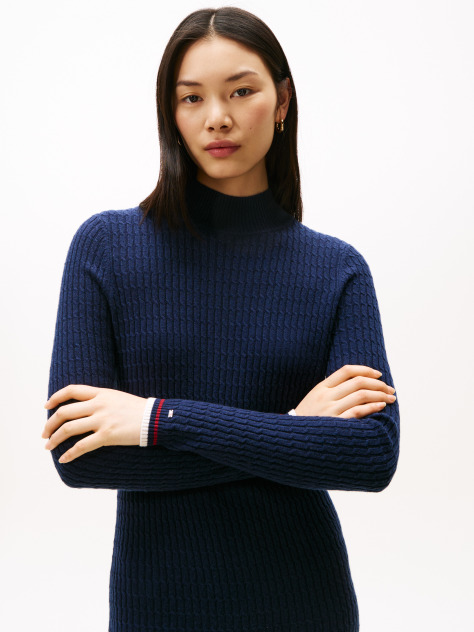 Blue Cable Knit Midi Jumper Dress With Cashmere  Women