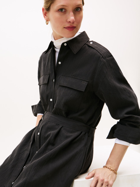 Black Relaxed Midi Belted Utility Dress  Women