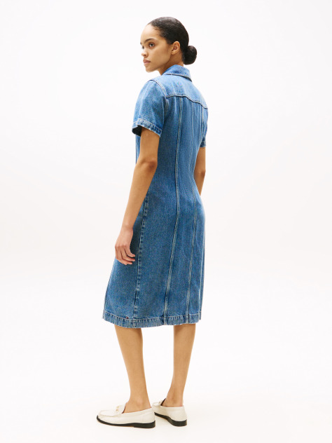 Blue Midi Denim Short Sleeve Shirt Dress  Women