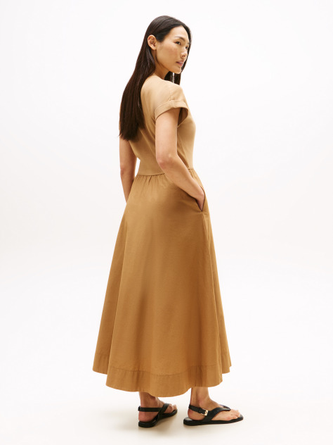 Brown Gold-Tone Button Midi Dress  Women