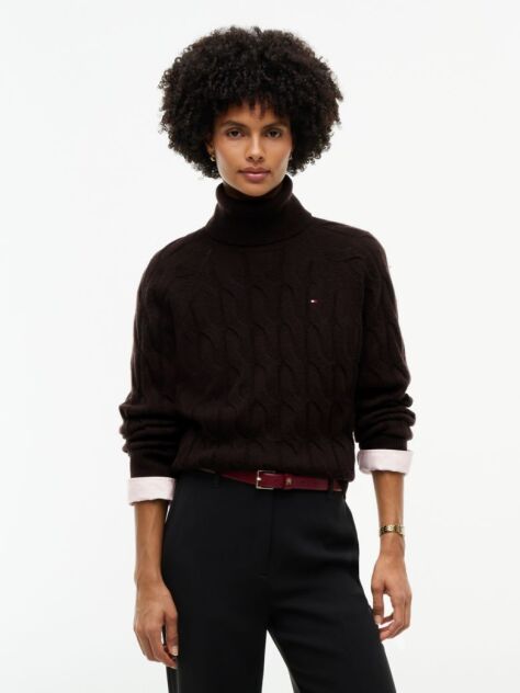 Καφέ Άνετο Πουλόβερ Με Cable Πλέξη  Γυναίκες