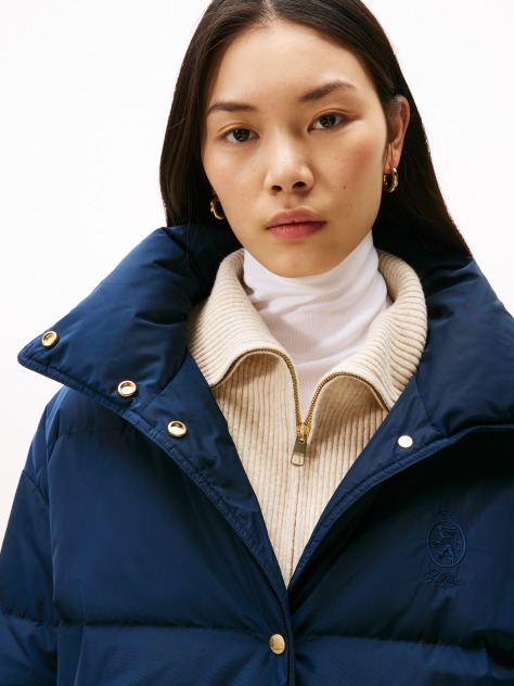 Blue Crest Embroidery Down Puffer Coat  Women
