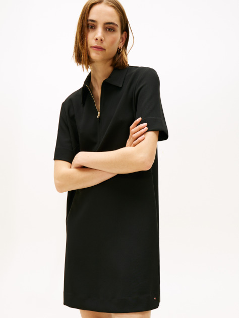 Black Half-Zip Relaxed Shift Dress  Women