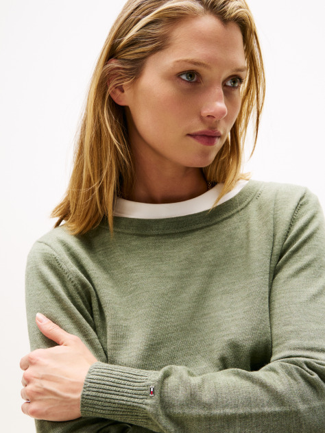 Green Boat Neck Pure Wool Jumper  Women