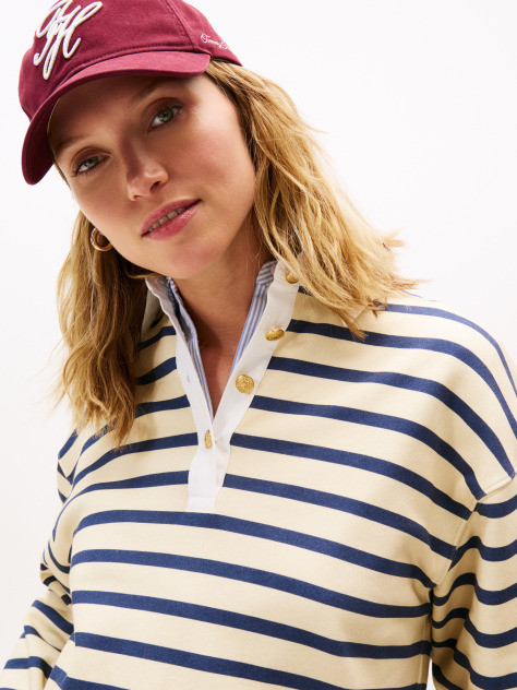 Multi Gold-Tone Button Relaxed Rugby Sweatshirt  Women