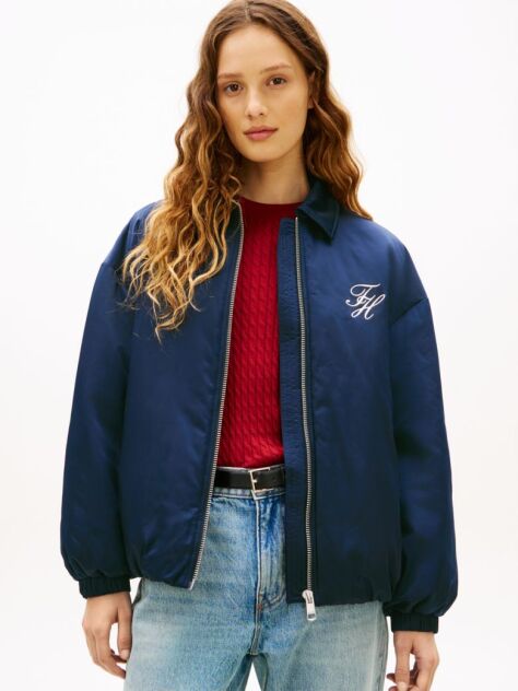 Blue Water Repellent Satin Relaxed Padded Jacket  Women